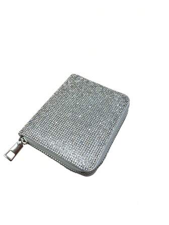 Rhinestone PU Short Wallet Card Holder Mini Purse Zipper Small Wallet 2-In-1 Women's Bag, European And American INS Style Girl Leather Evening Bag Mini Wallet Card Holder Multi-Card Slot Party Coin Purse
