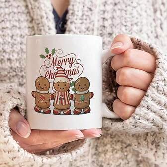 1 pieza Taza de café de cerámica con diseño de hombre de jengibre navideño - Taza reutilizable aislada de 11 onzas, multiusos, apta para lavavajillas - Regalo de Navidad ideal para amantes del café