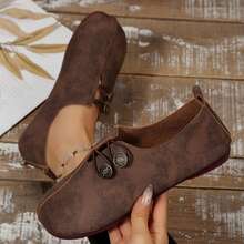 Summer Slides Women Flats For Women Dressy Comfortable Round Toe Ballet Flats Non Slip Business Work Loafers Casual Retro Lace Up Shoes Cute Daily Walking Shoe Solid Color Simple Wear Shoes Sandals Outdoor Walking Travel - 咖啡棕 - 查看 3