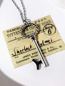 1pc Gothic Mysterious Magic Distressed Silver-Tone Key Pendant Necklace, Vintage Minimalist Suitable For Men And Women Daily Wear, Gift For Friends, Cosplay Jewelry