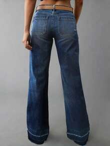 Jeans acampanados de mujer con bolsillos con diamantes - Azul lavado medio - Ver 4