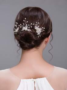 3pcs/Set Handmade Leaf Artificial Crystal Hair Clips Wedding Bridal Party Bridal Hairpin Hair Accessories - Multicolor - View 5