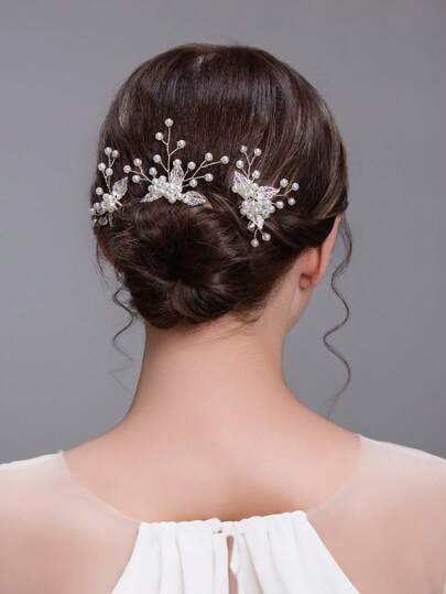 3pcs/Set Handmade Leaf Artificial Crystal Hair Clips Wedding Bridal Party Bridal Hairpin Hair Accessories