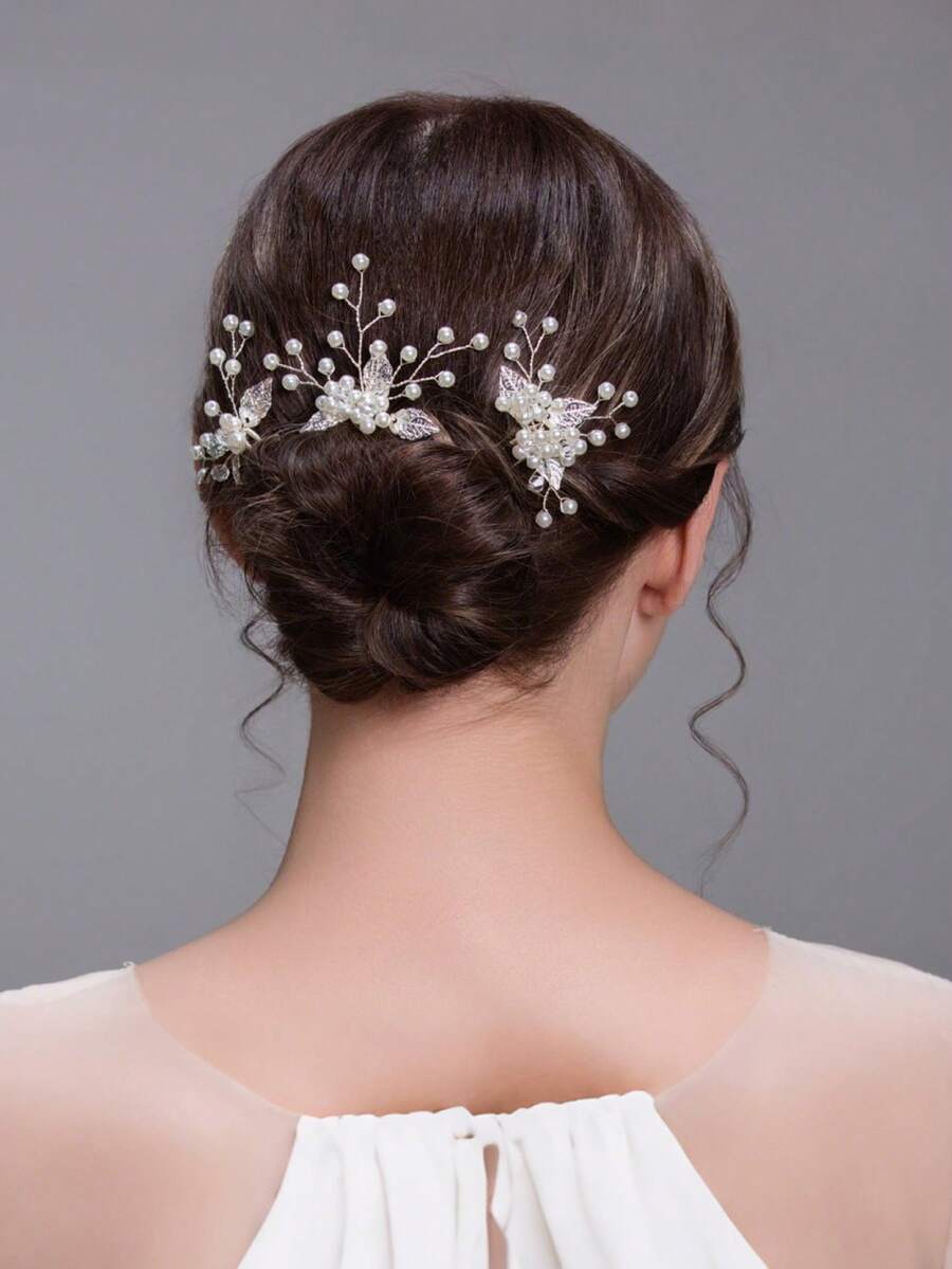 3pcs/Set Handmade Leaf Artificial Crystal Hair Clips Wedding Bridal Party Bridal Hairpin Hair Accessories - Multicolor - View 1