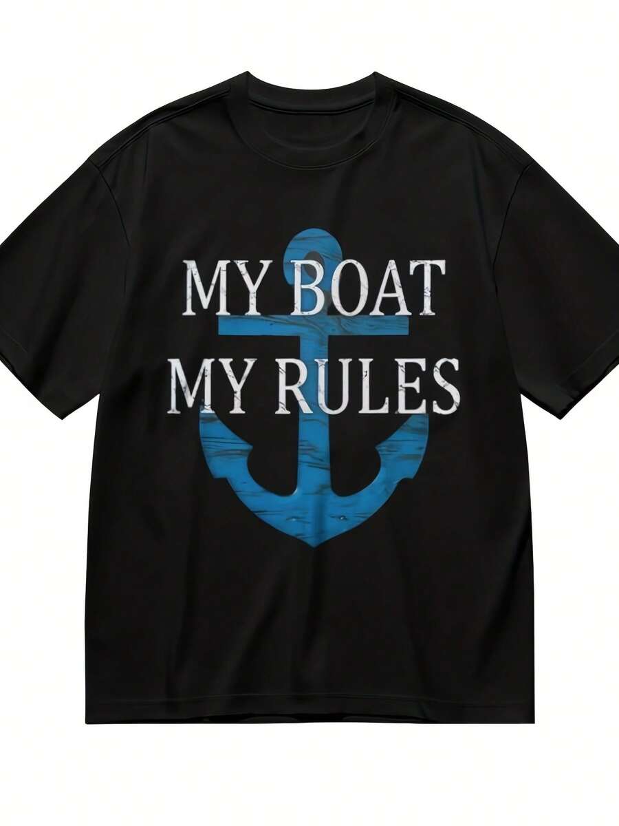 S Slight Stretch Breathable Classic T-Shirt My Boat My Rules Graphic Tee - 款式17 - 查看 1