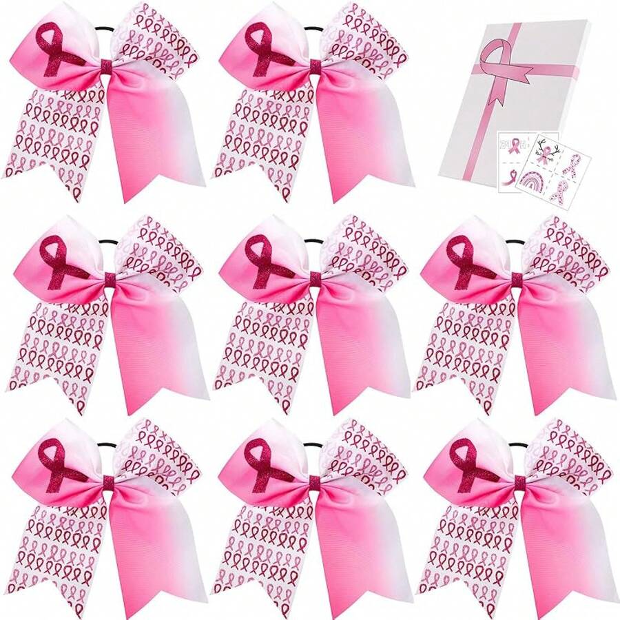 Inch Breast Cancer Awareness Cheer Bow Large Glitter Hair Bow Pink Ponytail Holder Elastic Hair Ties Cheerleader Girls Set Of 8valentine's Day U1QL - 6 - Xem 1