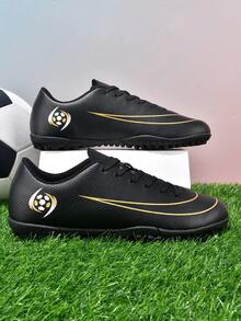 MINGBIN 1 Pair Unisex Adult & Youth Studded Training Shoes, Mid-Top, Suitable For Artificial Turf, Hard Court, Indoor Training Field, Professional Team Sports, Olive Football Shoes, Front Lace-Up, Rubber Sole, TF Short Studs, Lightweight High-Performance Professional Football Boots - Black - View 2