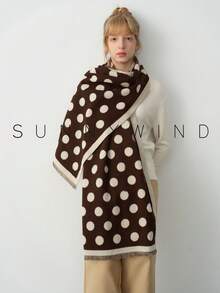 1 件女士波尔卡圆点涤纶百搭简约保暖围巾，适合秋冬季日常使用 - 咖啡色 - 查看 2