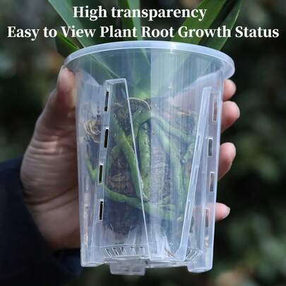 透明带孔兰花盆，5 件套开槽塑料花盆套装，透气育苗盆，用于根部控制，排水透气性能优良的花盆，适用于蝴蝶兰、天南星科植物和室内盆栽植物