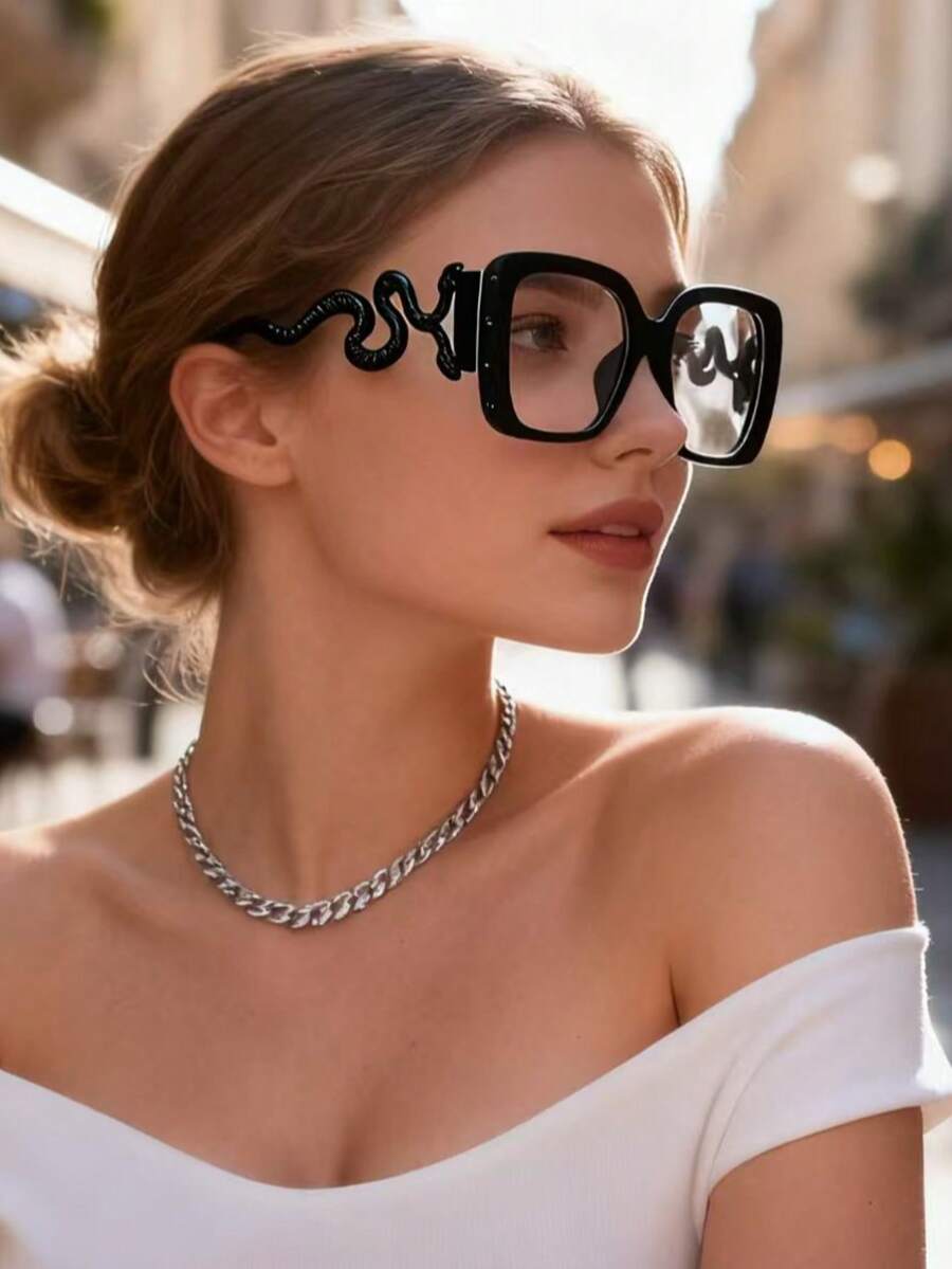 1pc Snake Street Copper Alloy Women's Flat Glasses, All Season