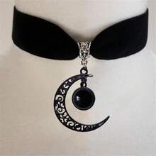 Rrdaily Gothic Moon Crystal Necklace Punk Style Moon Pendant Necklaces Vintage Black Crescent Necklace Dark Gothic Necklaces Costume Jewelry New Year Jewelry For Women{Inchcolor_nameinch:InchBlack1inch} - 黑色1 - 查看 3