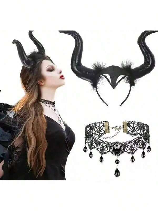 Gotischer Stil abnehmbares schwarzes Antilopen-Dämonenhorn Haarband | Hexenkönigin Ästhetik Tierelement Accessoire, unverzichtbares Requisit für Erwachsenen-Rollenspiel an Halloween und Weihnachten, Damen Halloween Kostüm Accessoire
