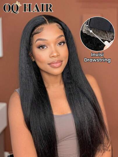OQ Hair Invisi Drawstring 360 Glueless Wig Kinky Straight 360 Lace Frontal Wig Flexible Fit Bleached Knots Wig Zip Zag Pre-Cut Lace 180% 14-16 Inch Bob Wig 18-26 Inch Long Wigs Pre-Plucked Hairline Unprocessed Human Hair Natural Color Frontal Human Hair Real Human Hair Wigs Wear And Go Glueless Wig Human Hair Free Gifts Free Shipping Halloween Costumes Human Hair Wigs Halloween Travel Essentials Y2K Turn Up Baddie Holiday Vacation For Women