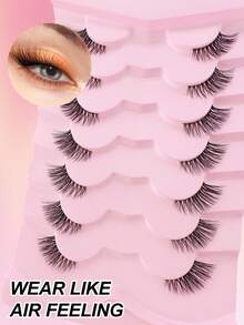 7 Pairs Half Lashes Clear Band 14mm Cat Eye Tail Elongated Lashes 3/4 Corner False Eyelashes Natural Look
