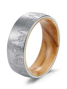 1pc 8mm-Wide Black Tungsten Steel Forest Mountain Ring Men's Wedding Band Exquisite Men's Accessory Jewelry Ornament For Daily Wear For Banquet Party Holiday Birthday Anniversary Gift