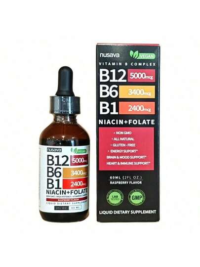 GWYNNE Nusava Vitamina B12,b6 Y B1 Gotas Líquidas 60ml, Complejo B Sublingual,contiene Nicotinamida Y Ácido Fólico,apoya La Salud Del Cerebro, El Corazón Y La Piel