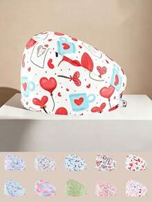 1 件女式卡通动物花卉印花工作帽/护士帽，可调节带子，适合医生、护士、美容院、牙科诊所、兽医院等医务工作者 - 彩色 - 查看 4
