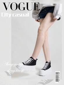 Alan Vincent [免费退换货][休闲帆布鞋系列]新款女士高帮系带帆布鞋 女士厚底休闲鞋 舒适时尚学生鞋 休闲百搭[尺码偏小，建议选择大一码。]