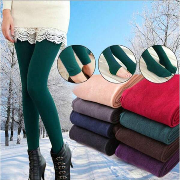 Women's Versatile Korean Style Fleece Leggings, Elastic Skinny Ankle-Length Pants, Thermal Lined Stirrup Tights, Suitable For Spring, Autumn And Winter