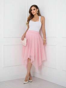 Elegance Tulle Midi Skirt With Polka Dots Code 127 - Baby Pink - View 1