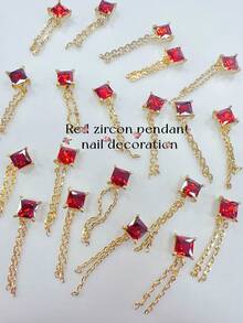 KIRAME Red Zirconia Nail Art With Genuine Gold-Plated & Copper Settings,DIY Nail Art At Home,Nails Salon,Nail Supplies,Christmas Nail,New Year,Festival Gift