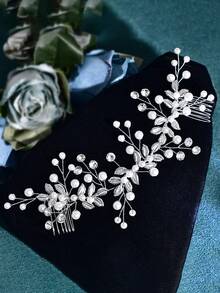 مشط شعر عروس مرصع باللؤلؤ والراين، إكسسوار شعر زفاف بسيط ومتعدد الاستخدامات