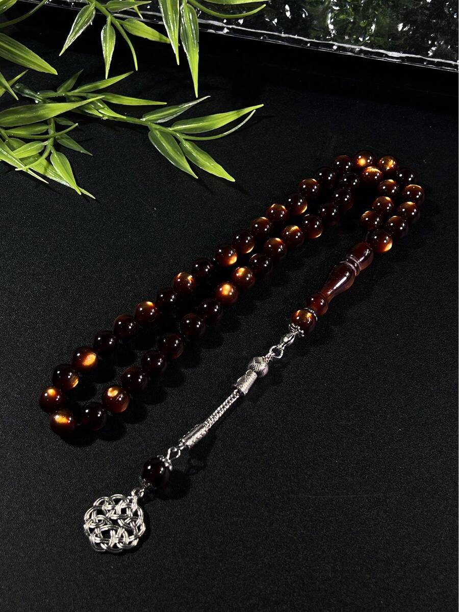 New Multicolor 45 Beads Resin Single Strand Tasbih, Meticulously Crafted With Silver Ornaments, Islamic Religious Ritual, Collector-Grade Faith Accessory - Multicolor - View 1