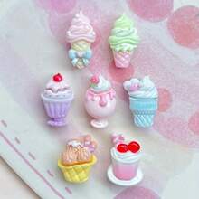 10/30/50 件粉彩冰淇淋设计 - 平底无孔分层设计饰物（心形、星形、草莓尖头），适用于 DIY 珠宝、美甲、发夹 - 粉色、黄色、蓝色、紫色可爱派对装饰 - 树脂手工珠子，表面光滑，创意配饰，珠宝制作，颜色随机 - 卡通冰淇淋系列款式C - 查看 3