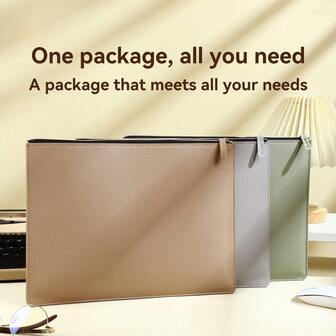 Thick Litchi Pattern LeatherLeather Business A4 File Folder Zipper Document Bag Contract File Organizer Briefcase Portfolio,Bag For Contract/Invoice Storage Office Pouch Briefcase Back To School Supplies