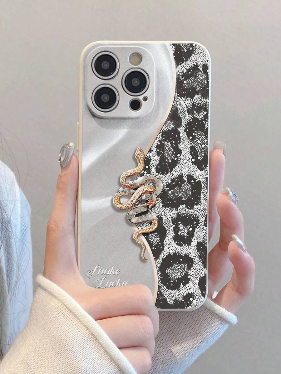创意时尚可爱蛇白色喷漆穿孔直边防摔手机壳适用于 、G Galaxy、Redmi 10/9/Note9/12C/Note11Pro/Note8Pro 保护套