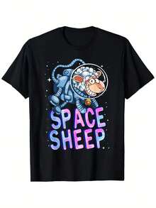 Camiseta Astronauta Oveja Amante de Animales Espaciales Divertida para Galaxia% Algodón. Peso de la tela 180g. Negro. Tallas S-. Regalo para hombres. Mujeres. Amigos. y Familia - Negro - Ver 1