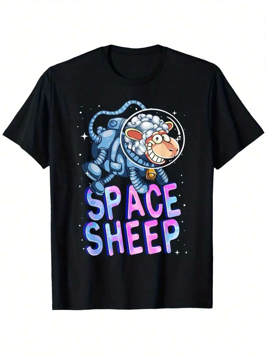 Camiseta Astronauta Oveja Amante de Animales Espaciales Divertida para Galaxia% Algodón. Peso de la tela 180g. Negro. Tallas S-. Regalo para hombres. Mujeres. Amigos. y Familia - Negro - Ver 1
