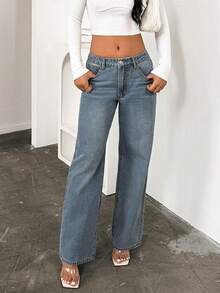 Women's Casual Low-Waist Loose Fit Daily Versatile Jeans - Medium Wash - View 5