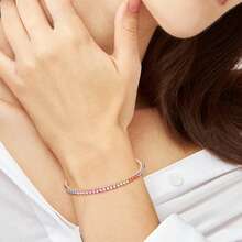 MDFUN Pulseira de Tênis para Mulheres, Pulseira Banhada a Ouro 14K com Zircônia Cúbica Colorida de 2mm, Joias de Elos de Tênis com Corte Redondo de CZ Arco-Íris, Presente