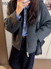 Y6Y 2025 新款秋冬韩版复古灰色女式夹克外套 - 深灰色 - 查看 5