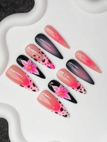Bộ 10 móng giả thủ công hình hạnh nhân phong cách Y2K cá tính, màu nude, đen, hồng với đầu móng kiểu Pháp, họa tiết hoa, vân kem, phù hợp cho phụ nữ và bé gái, dự tiệc, sử dụng hàng ngày, bao gồm bộ dụng cụ, quà tặng tuyệt vời cho phụ kiện làm móng. - Nhiều màu - Xem 2