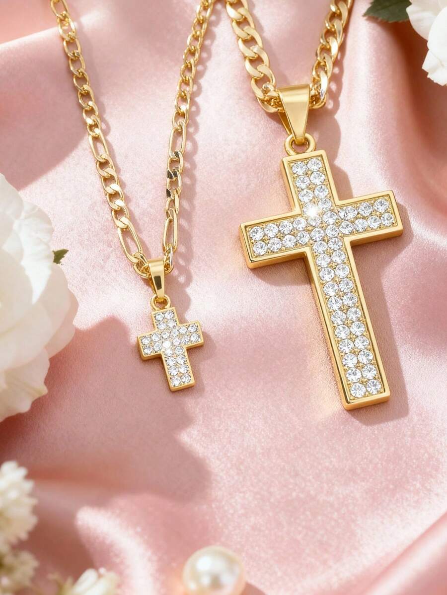 1 Piece Of Exquisite And Elegant Shining Large And Small Cross Copper Pendant Copper Inlaid Zirconia Necklace, Suitable For Giving To Girls/Boys/Family/Friends/Versatile/Light Luxury/Party/Banquet/Festival/Christmas/Thanksgiving/Halloween/Gift