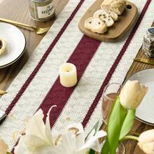 1pc Bohemian Style Tablecloth, Home Dining Table Decor Table Runner, Farmhouse Vintage Tablecloth Decor, Suitable For Living Room, Holidays, Bridal Shower Gifts - Burgundy - View 5
