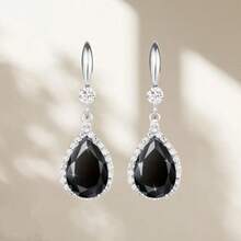 1 Pair S925 Sterling Silver Synthetic Cubic Zirconia & Black Oxidized Zirconia Teardrop Pendant Earrings, High-Quality Jewelry Gift For Women, Low Allergy