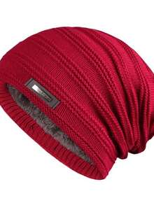 Gorro de punto para hombre de otoño/invierno, gorro de punto acanalado y cálido de moda, gorro de lana con forro térmico grueso