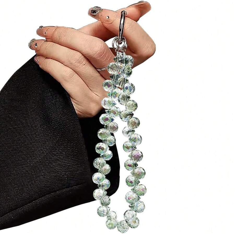 TENOC Beaded Phone Wrist Strap, Cellphone Lanyard Chain, Sparkling Wristlet Bracelet For Women, Green{"Color_name":"A-Green"} - A-綠色 - 查看 1