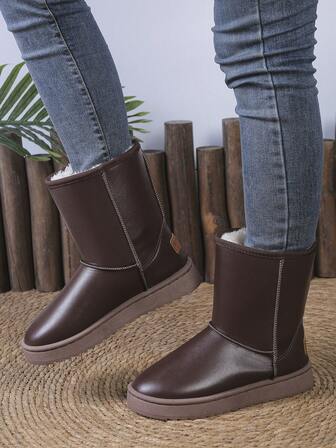 Classic Bestselling Thick Plush Snow Boots, Thick Sole Versatile Mid-Calf Boots, Slip-On Comfortable Student Boots