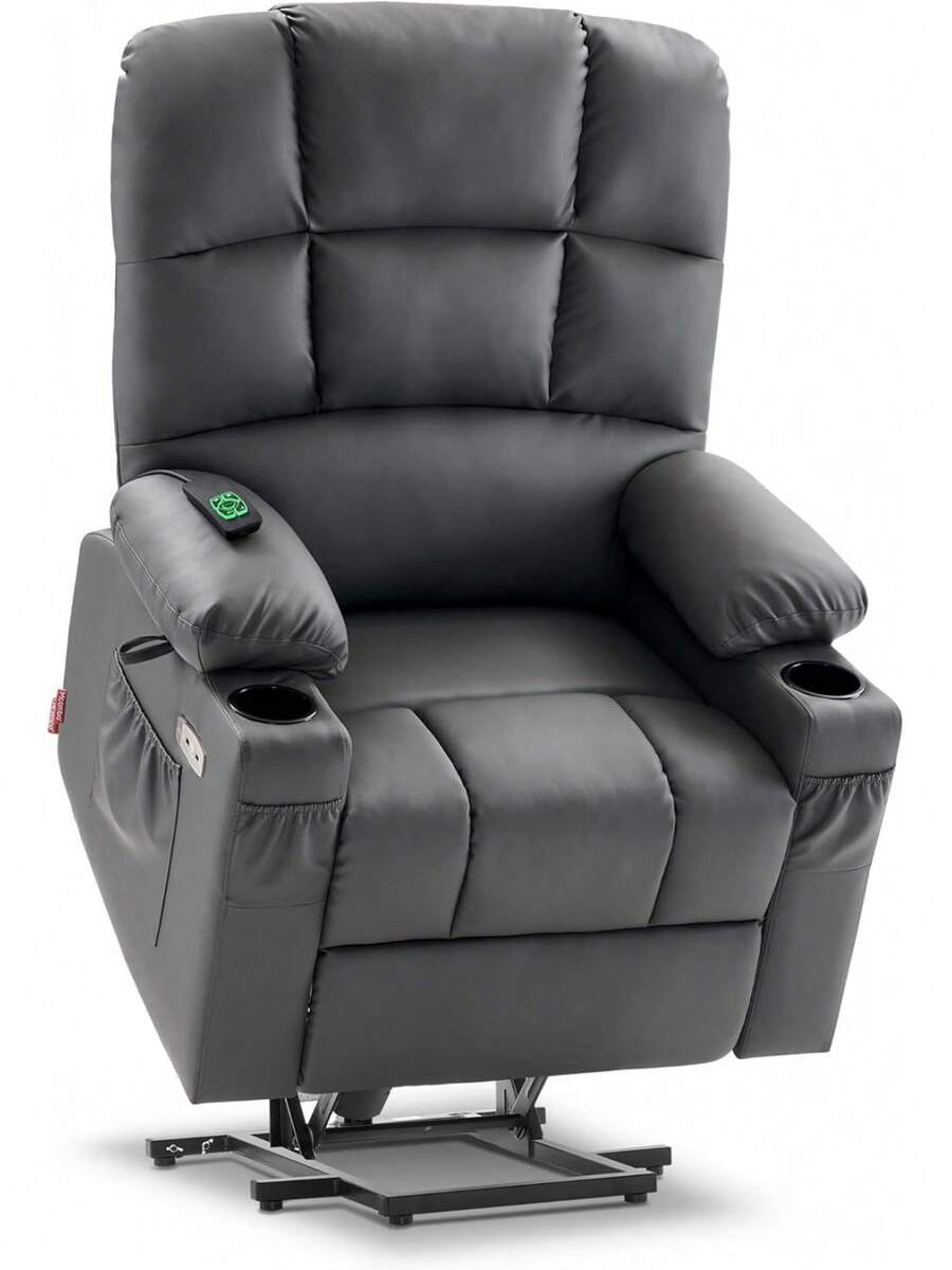 MCombo - Silla reclinable de doble motor para ancianos, masaje y calor, tumbado, gravedad cero, botón de inicio, puerto USB, piel sintética 7680 (gris oscuro,) - 1 - Ver 1
