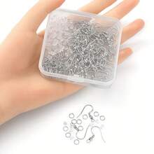 一盒约100个304不锈钢法式耳钩（带线圈和珠子），包含100个耳钩环和100个塑料耳钉，适合DIY耳环制作。也可单独购买50个耳钩。 - 彩色 - 查看 3