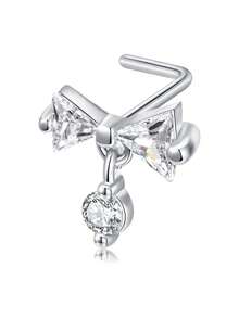 CIZME 1 chiếc khuyên mũi hình chữ L nhiều kiểu dáng khác nhau Khuyên mũi hình chữ L bằng thép không gỉ xinh xắn Trang sức xỏ khuyên mũi hình chữ CZ hình hoa cánh trái tim mặt trăng ngôi sao khuyên mũi hình bướm cho nam nữ Quà tặng hàng ngày - Bạc - Xem 19