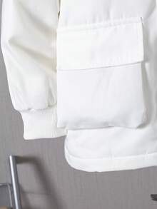 2 件套青少年男孩休闲保暖内衬连帽夹克和工装裤套装，秋冬 - 白色 - 查看 5