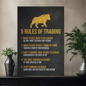交易的 5 条规则帆布海报 - 适用于股票市场、投资和家居装饰的无框墙壁艺术 - 12x18 英寸美学印刷品