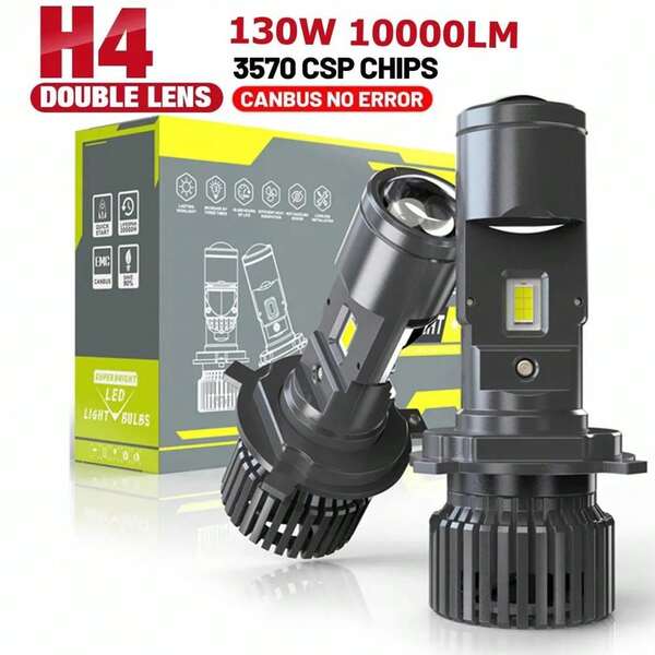 2Pcs 130W H4 LED Projector Lens Car Headlight Bulbs Bi-LED Canbus Led Headlight H4 Headlamp Hi/Lo Beam LED H4 For Car Motorcycle