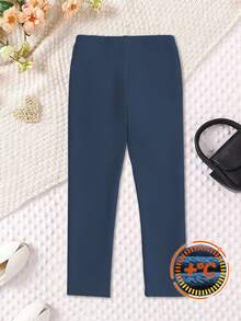Girls' Cat Print Fleece Leggings, Children's Slim Fit Outdoor Sports Pants, Autumn/Winter New Cute Animal Print 3/4 Pants, Girls Outdoor Non-Pilling Trousers - Navy Blue - View 4