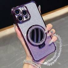 新款 16四角防摔手机壳+闪亮粉色纸质仿珍珠挂绳+闪亮粉色圆形化妆镜+磁吸支架一体式手机壳，兼容 17/6/7/8/X/XS/XR/11/12/13/14/15/16，兼容Galaxy S22/23/24，A04/05/06/A14/A15/A16/A24/A25/A34，兼容Redmi Note 7/8/9/10/11/12/13，兼容Redmi 9/10/12/13C，兼容OPPO，兼容MOTO，兼容荣耀X，HW，兼容Realme C53 C55 - 紫色 - 查看 5